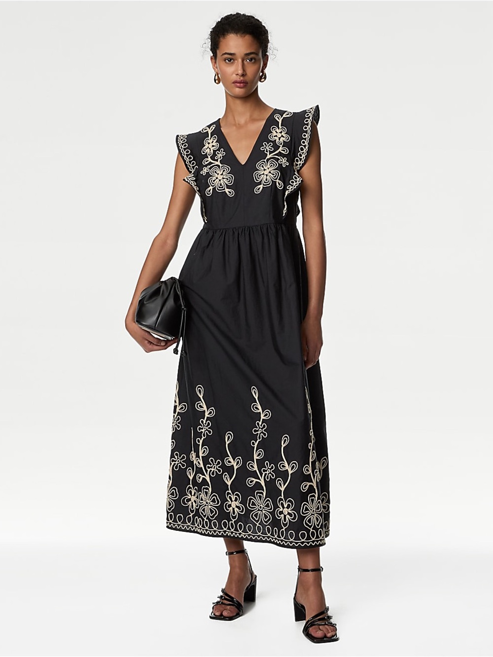 M&S Pure Cotton Embroidered V-Neck
Midi Dress
